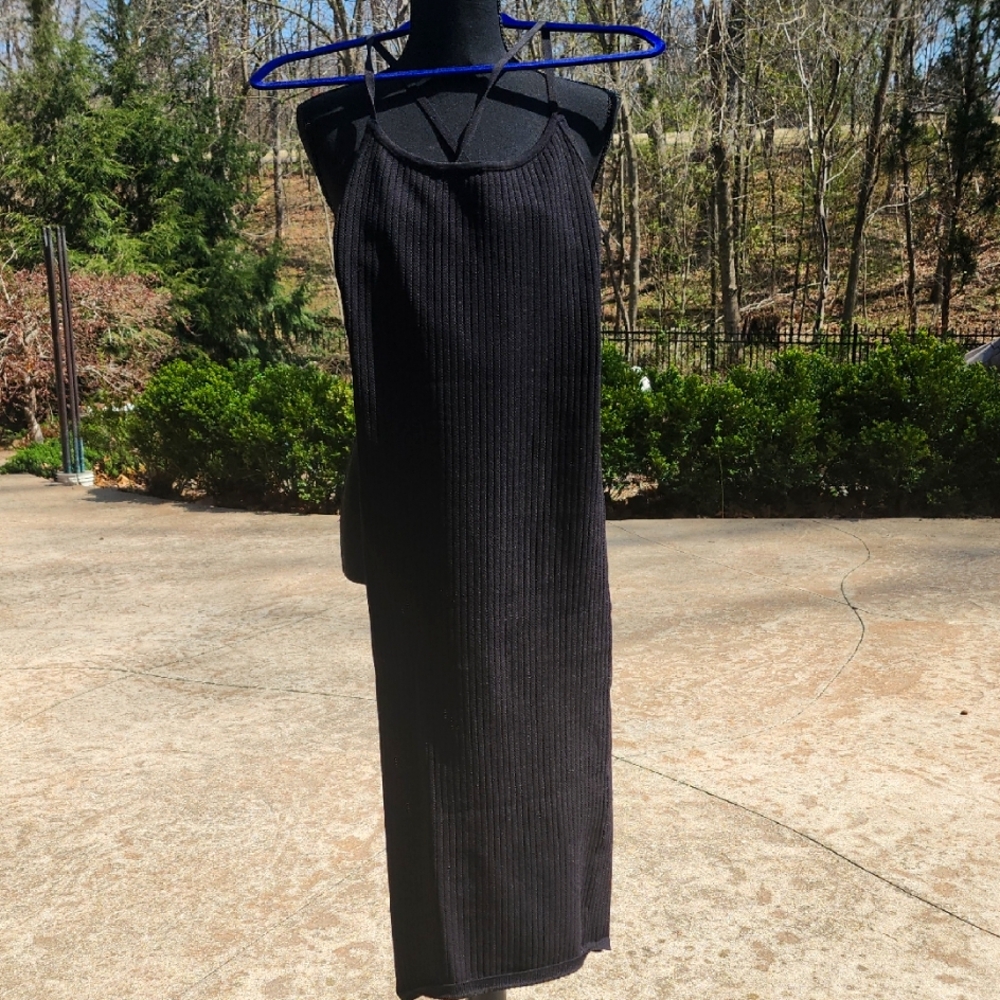 Forever 21 Black Knit Body Con Spaghetti Strap Dress Small